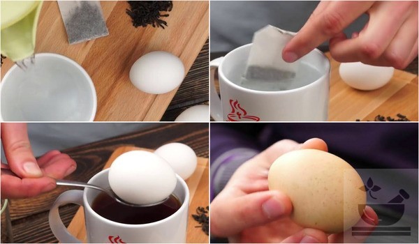 Яйцо окрашиваем черным чаем