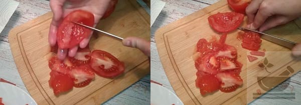 Нарезаем помидор для салата