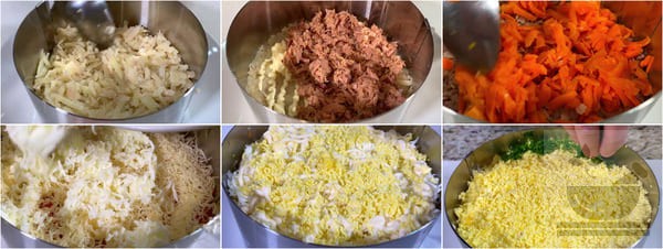 Приготовление салата Мимоза с тунцом